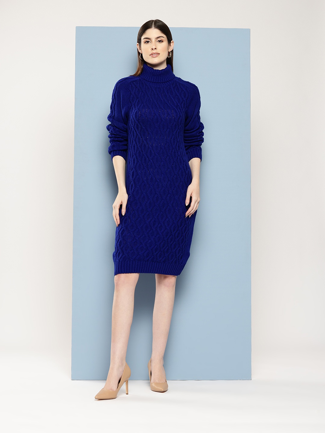 

Chemistry Turtle Neck Acrylic Dress, Blue