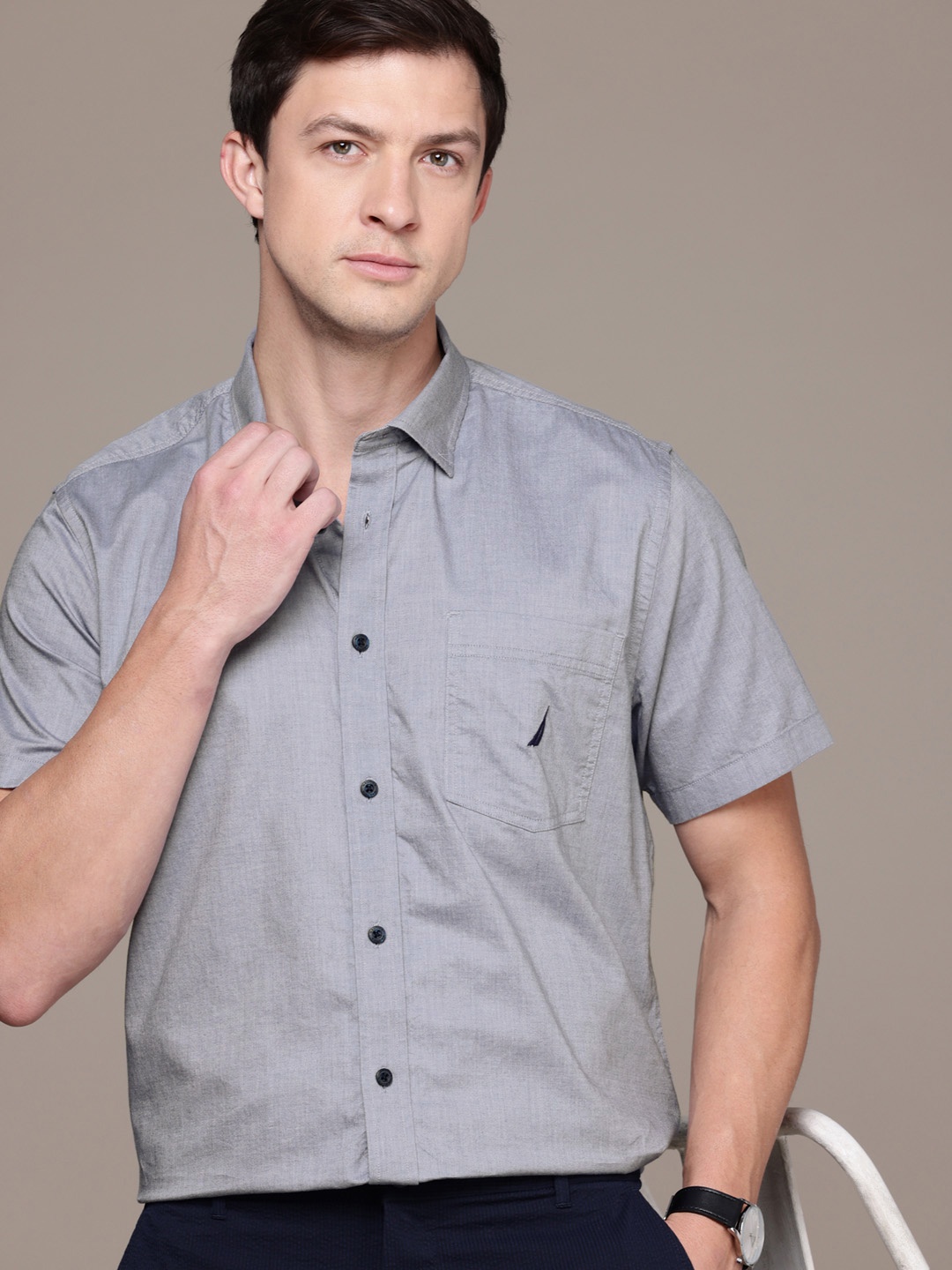 

Nautica Pure Cotton Classic Fit Casual Shirt, Grey
