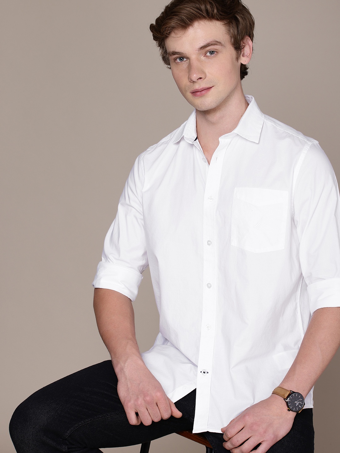 

Nautica Pure Cotton Classic Opaque Casual Shirt, White