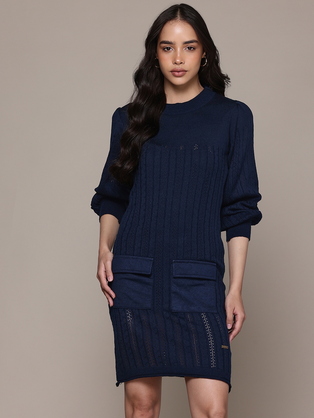 

The Roadster Lifestyle Co. Cable-Knit Jumper Dress, Navy blue