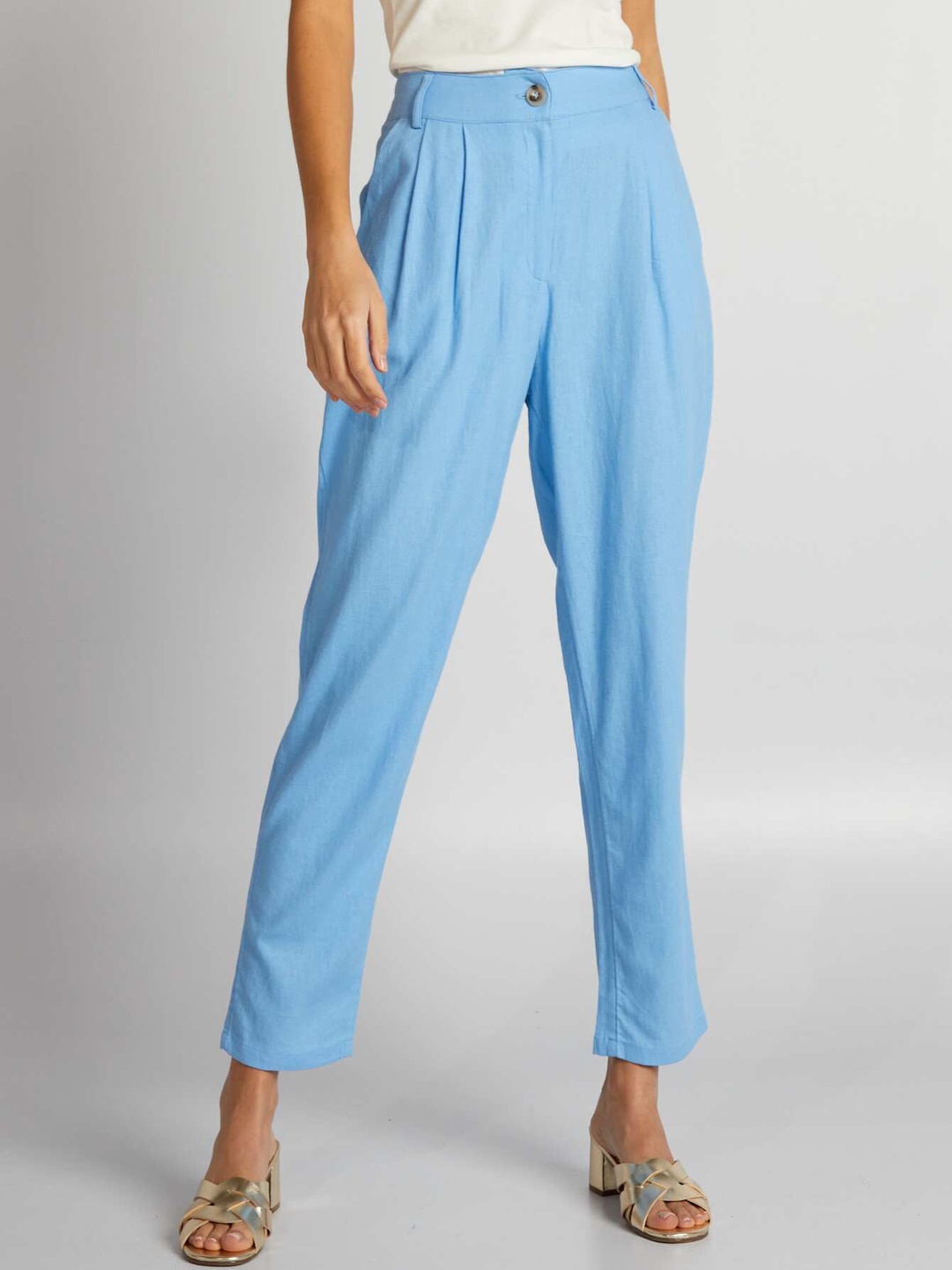 

KIABI Women High-Rise Pleated Peg Trousers, Blue