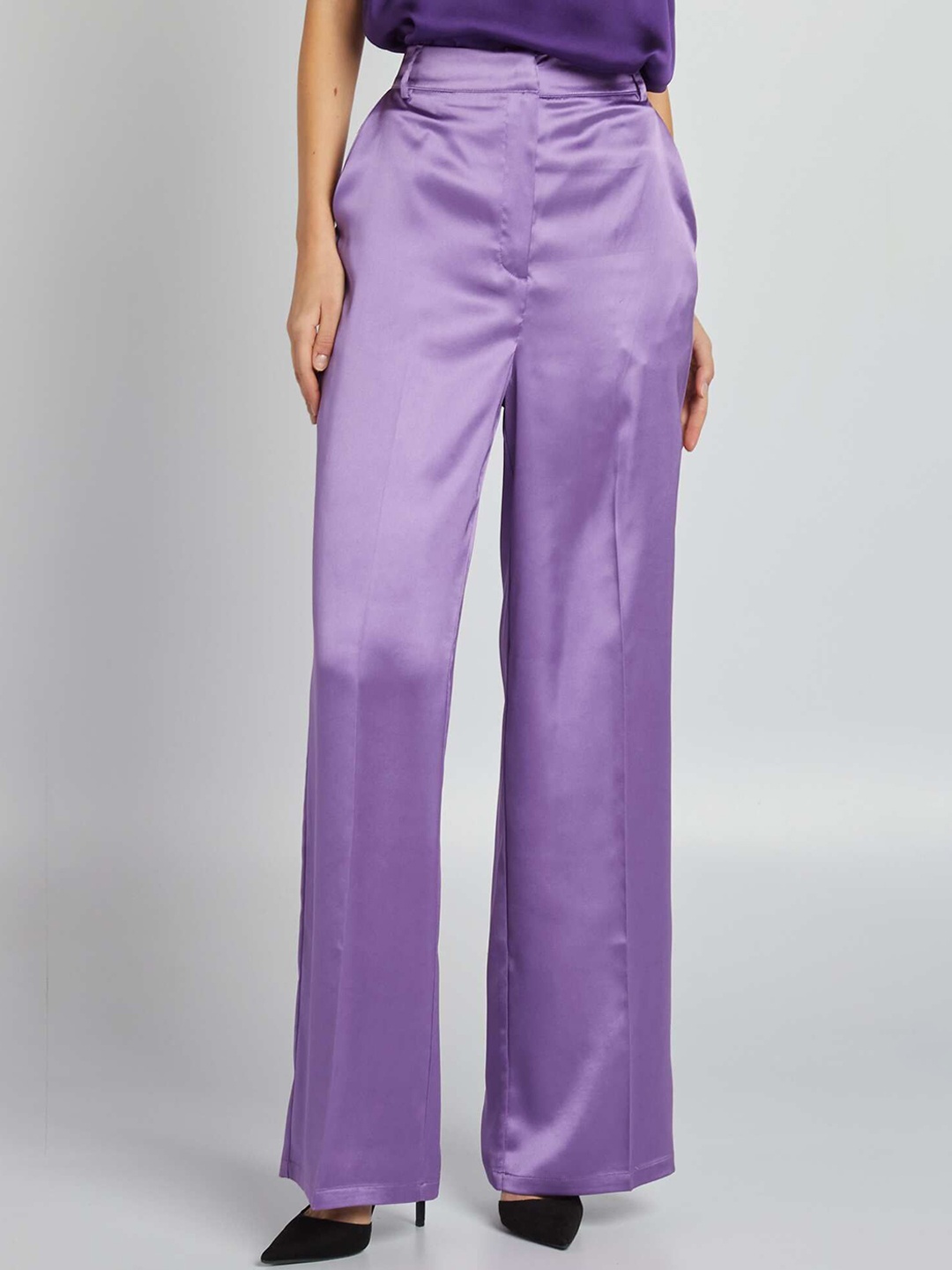 

KIABI Women Loose Fit High-Rise Parallel Trousers, Purple