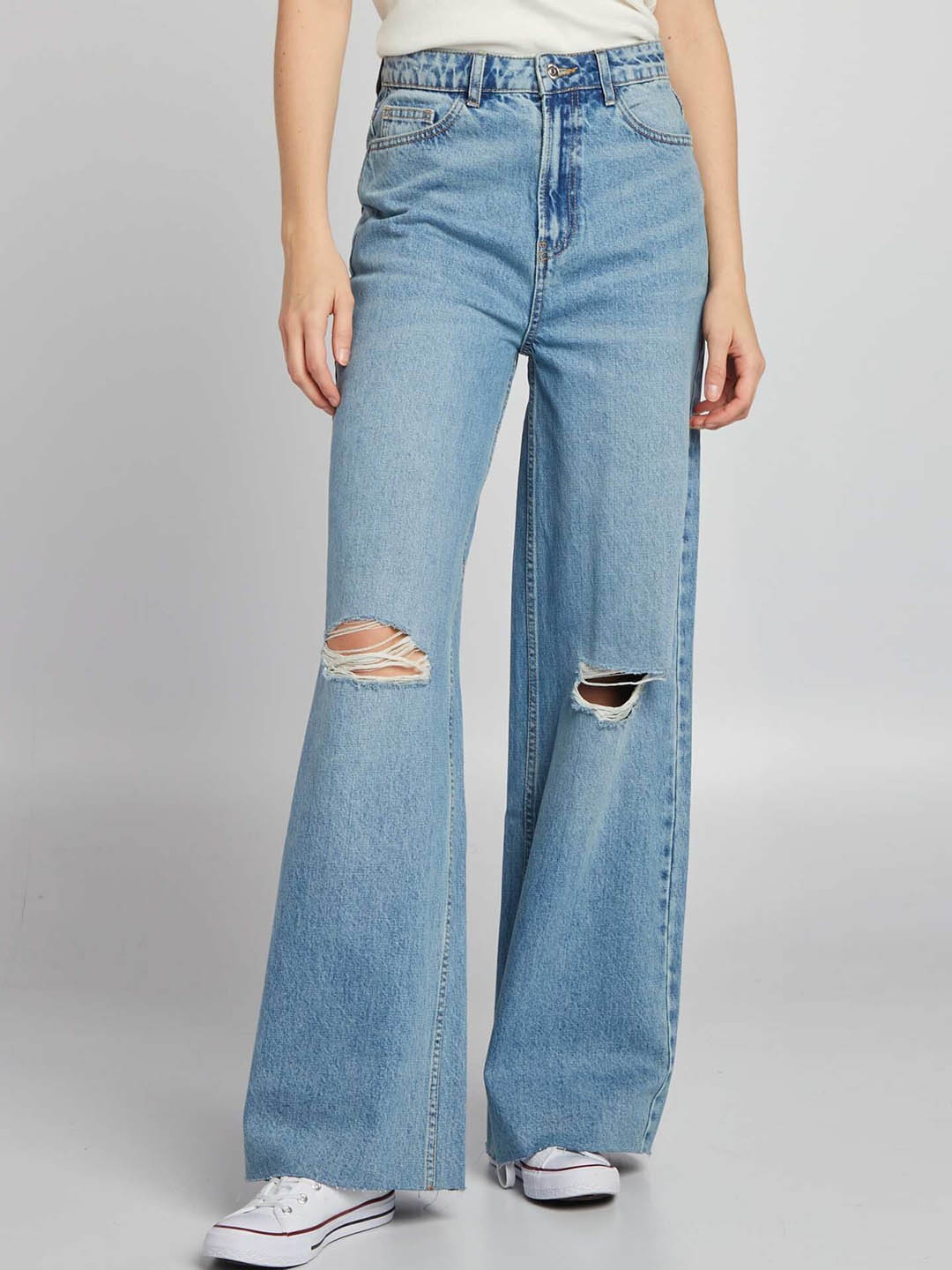 

KIABI Women Loose Fit Ripped High-Rise Jeans, Blue