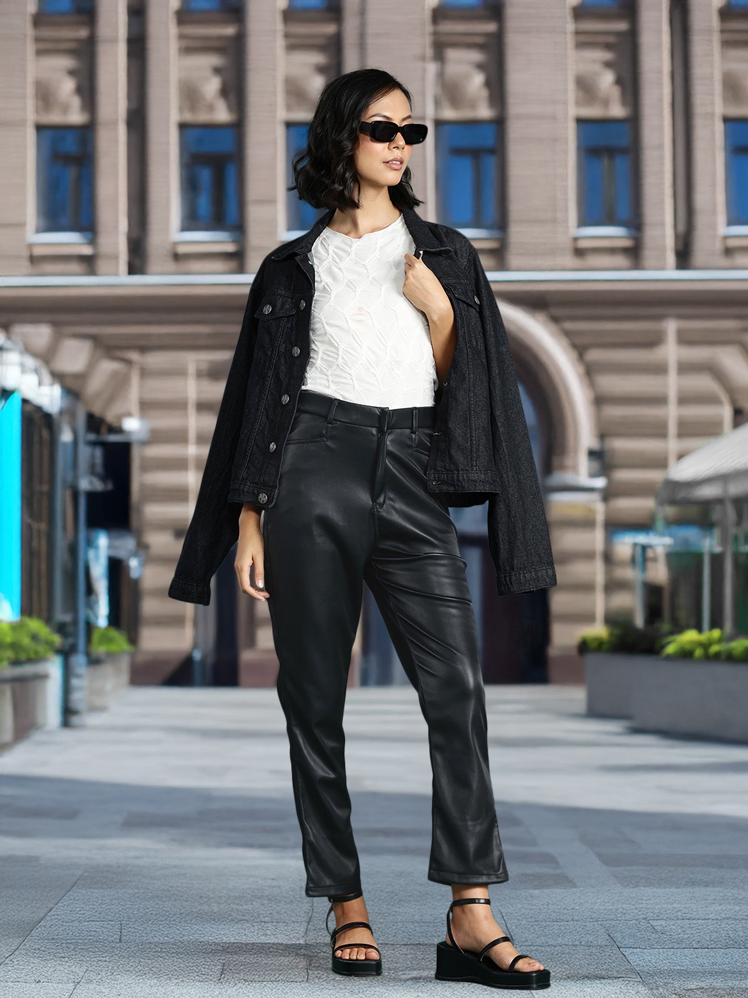 

DressBerry Glam Women PU Coating Trousers, Black