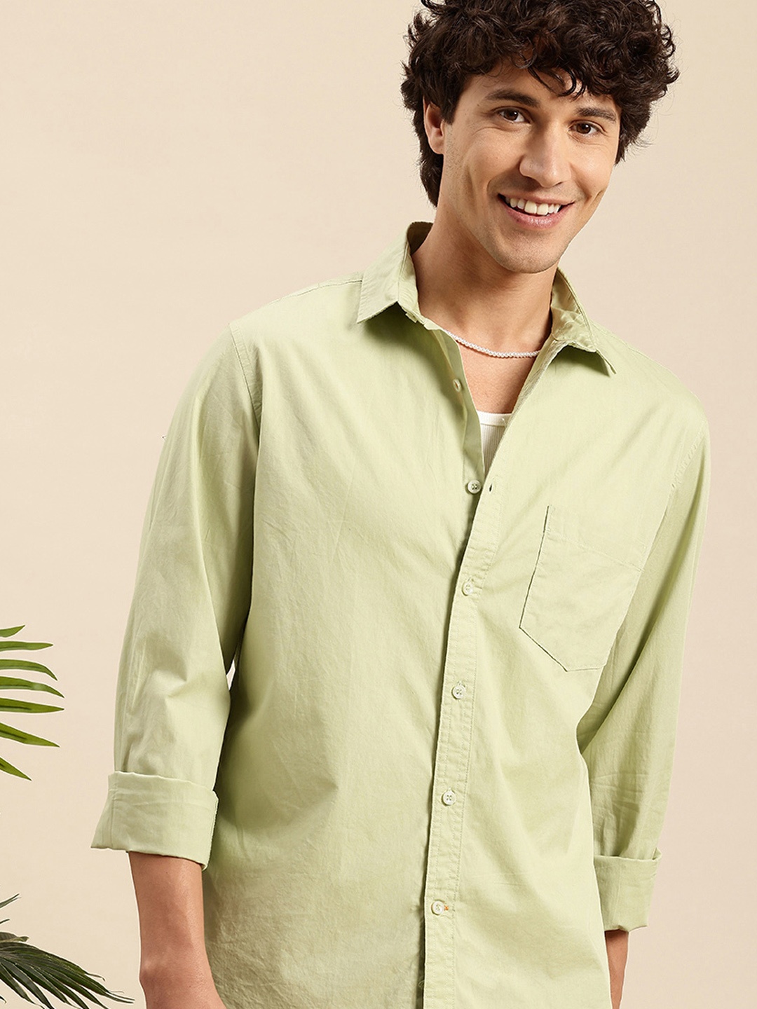 

Mast & Harbour Pure Cotton Opaque Casual Shirt, Green