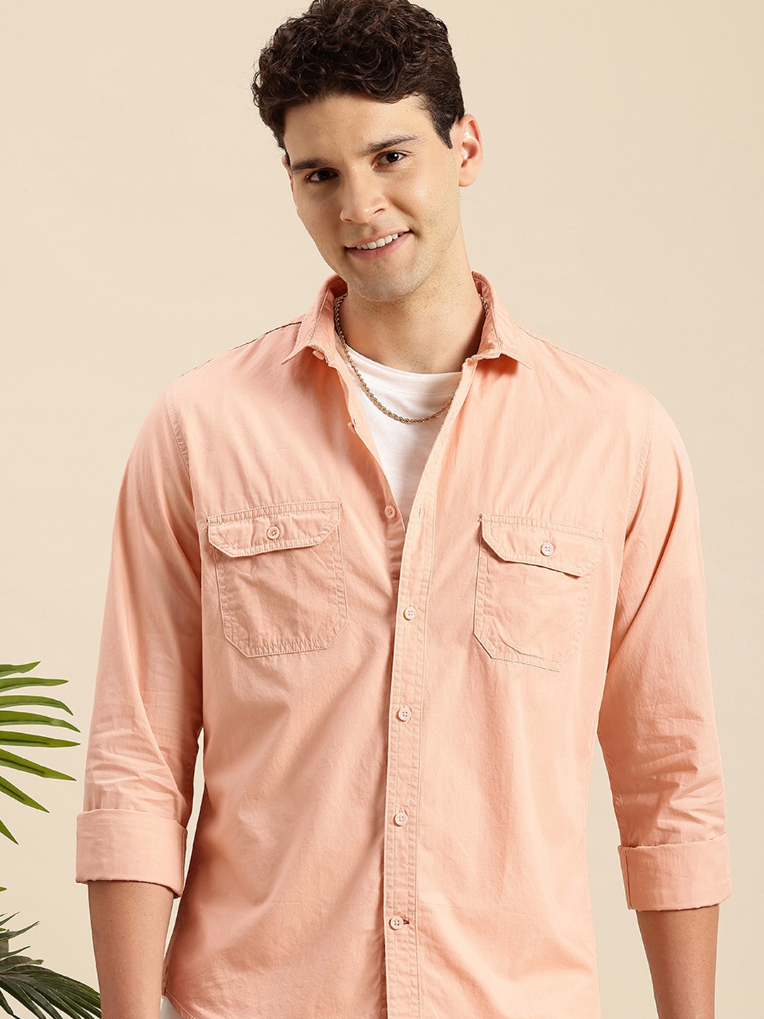 

Mast & Harbour Pure Cotton Opaque Casual Shirt, Peach