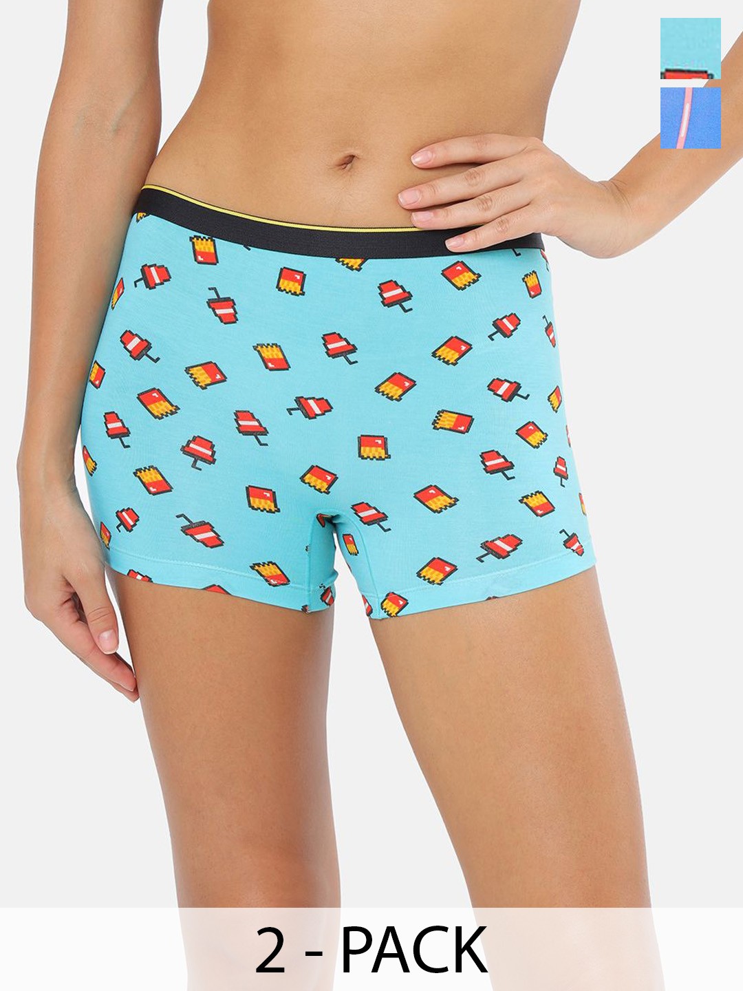 

bummer Pack of 2 Women Printed Boyshort Briefs BSDBMC02S, Blue