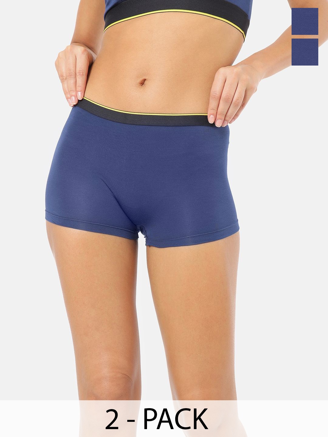 

bummer Pack Of 2 Women Anti Microbial Mid Waist Boy short Briefs, Blue