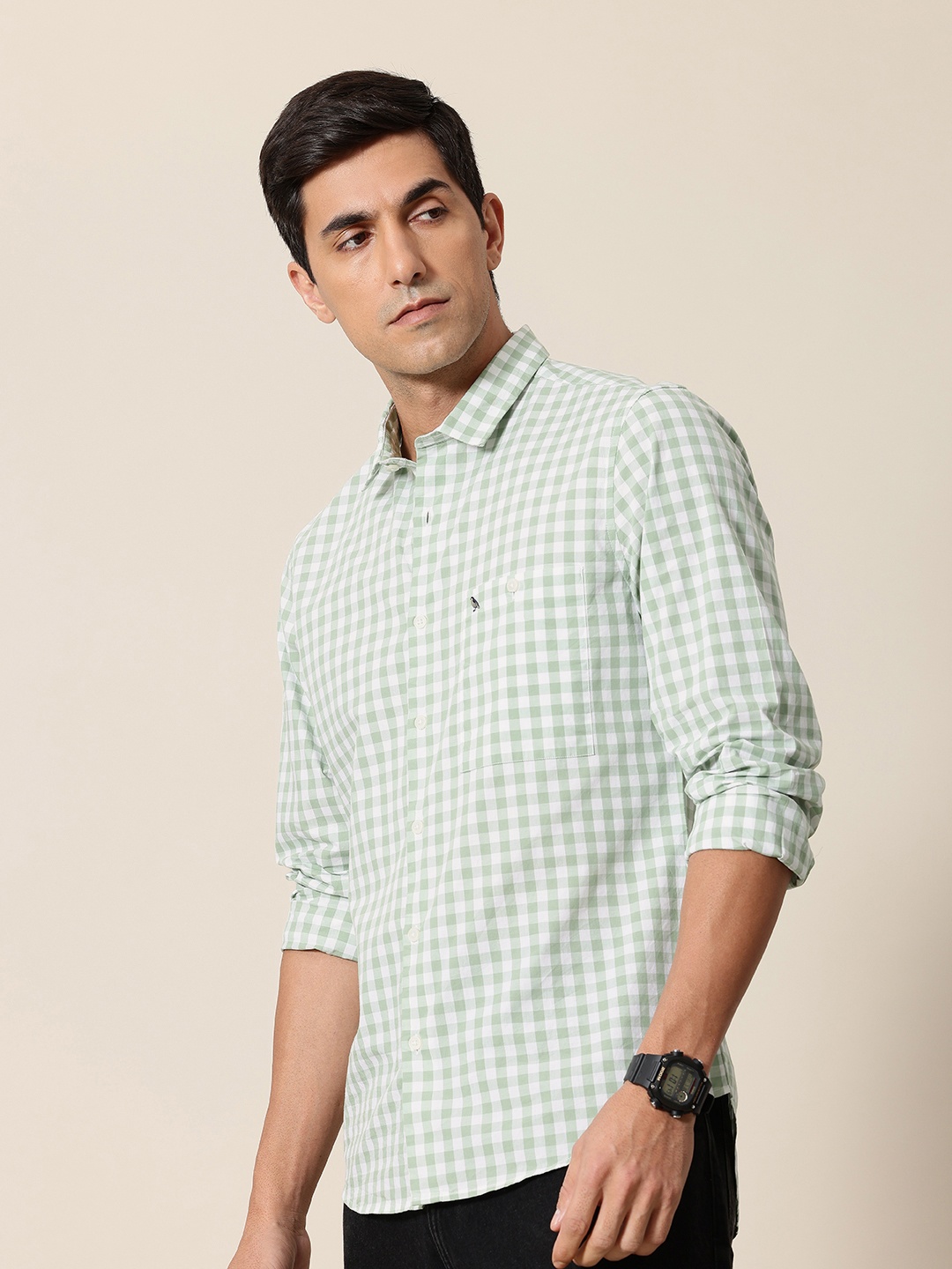 

Mr Bowerbird Tailored Fit Gingham Checks Pure Cotton Casual Shirt, White