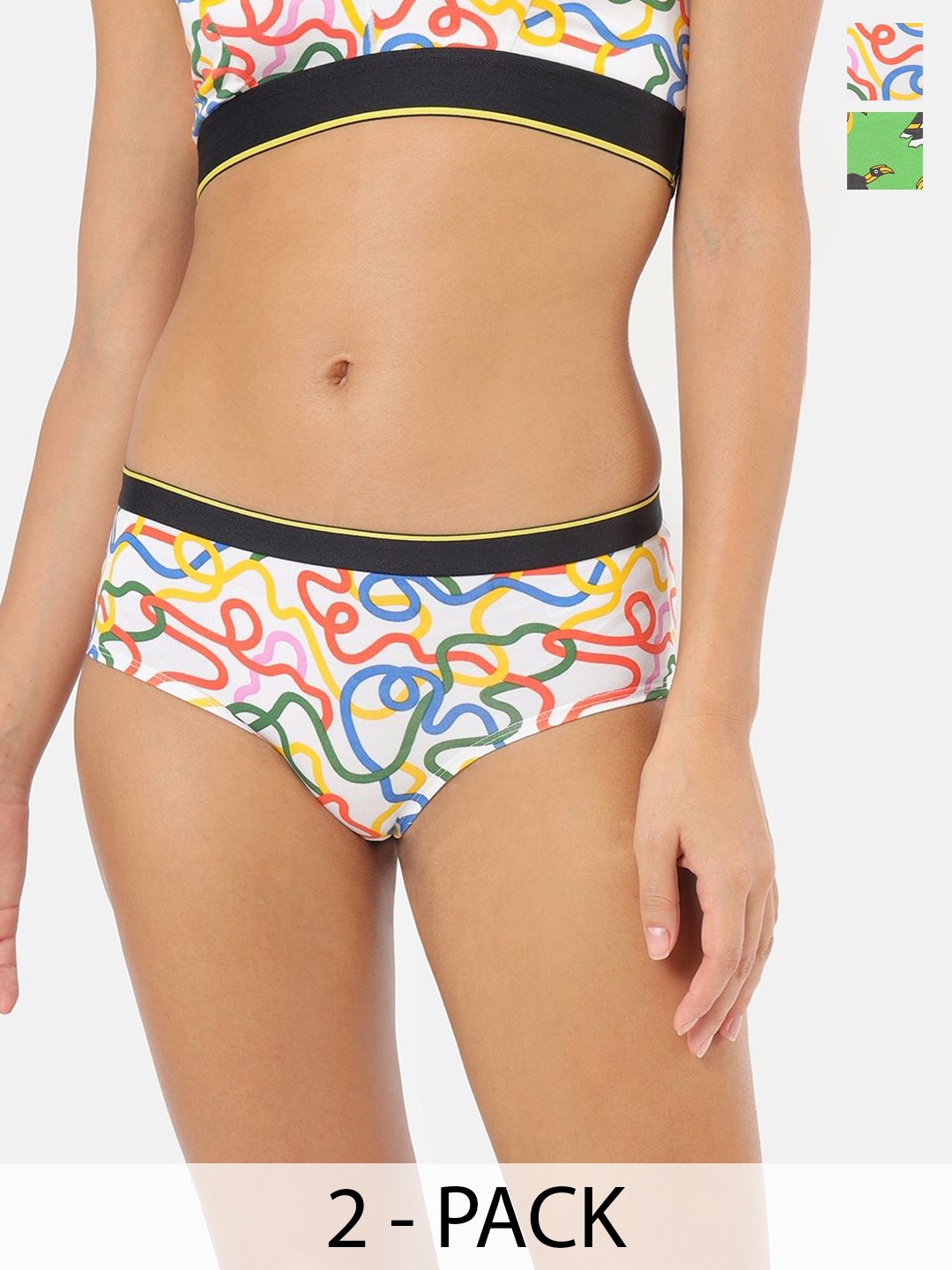 

bummer Pack of 2 Women Anti Microbial Mid Waist Hipster Briefs-HISTCLI02S, Green