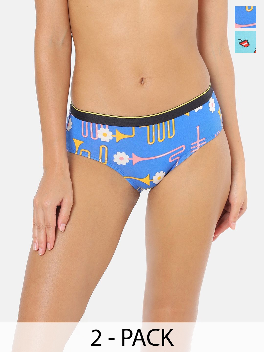 

bummer Pack Of 2 Women Printed Seamless Hipster Briefs, Blue