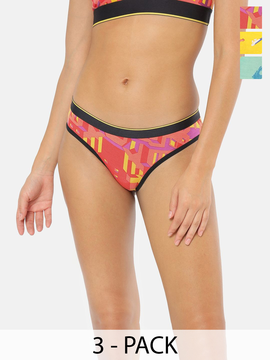 

bummer Pack Of 3 Printed Mid Rise Seamless Bikini Briefs BIBRSECBRE03S, Pink