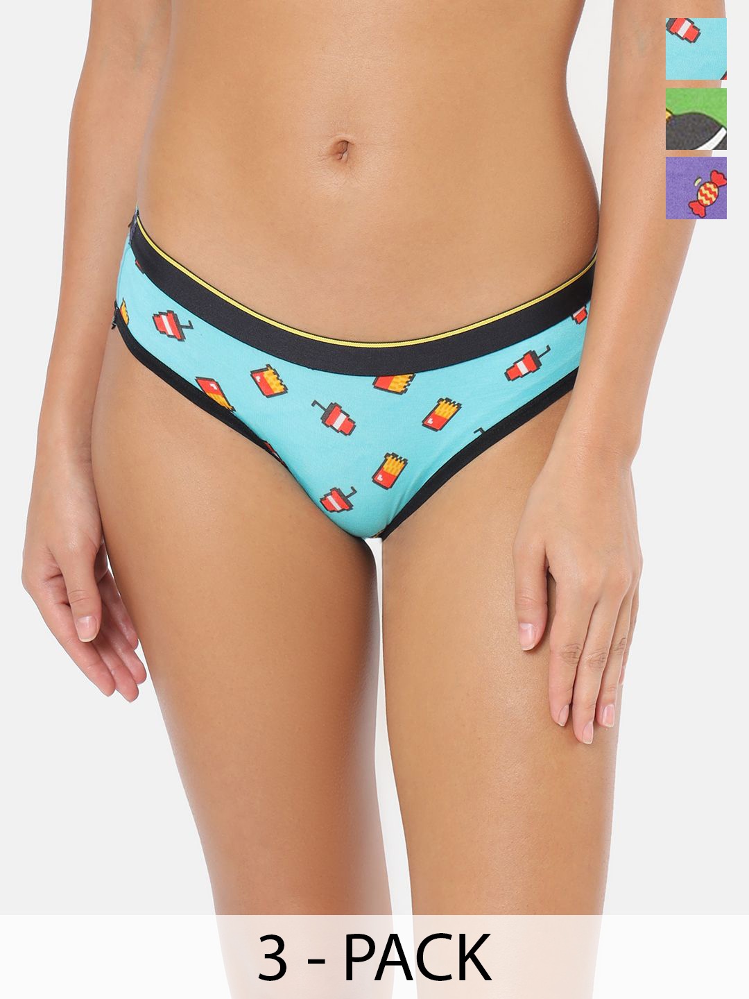 

bummer Pack Of 3 Printed Low Rise Seamless Bikini Briefs BICLIMCSR03S, Green