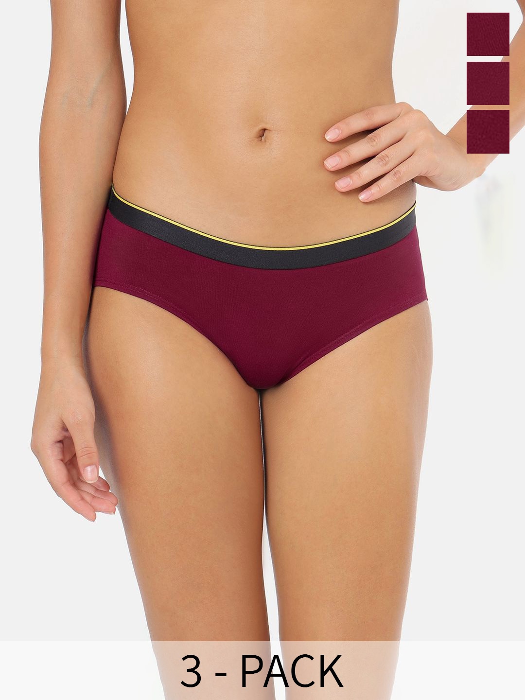 

bummer Women Pack of 3 Mid-Rise Hipster Seamless Briefs, Maroon