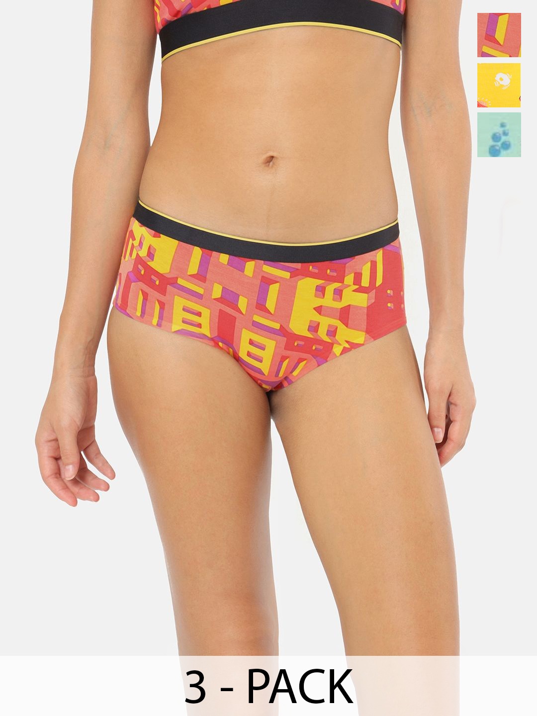 

bummer Pack of 3 Printed Mid-Rise Hipster Seamless Briefs HIBRSECBRE03S, Red