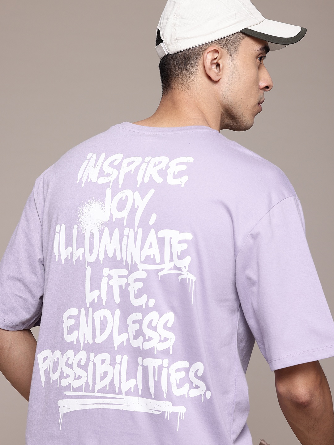 

The Roadster Lifestyle Co. Typography Print Drop-Shoulder Relaxed Fit Cotton T-shirt, Lavender