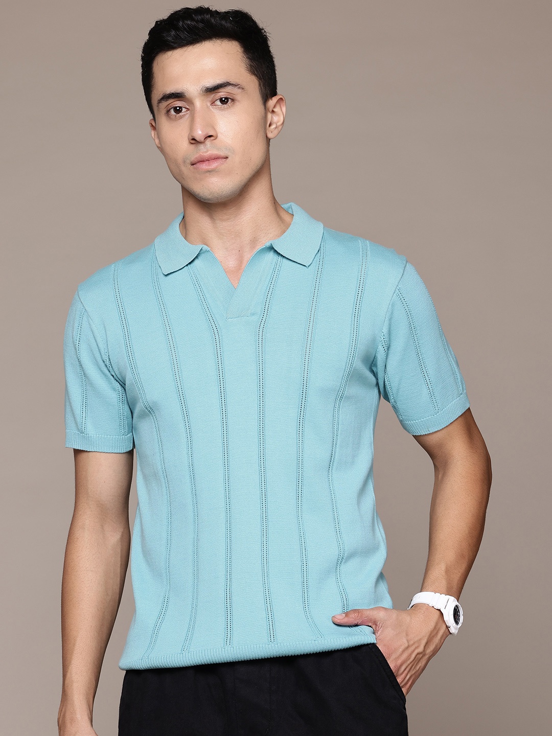 

The Roadster Lifestyle Co. Self-Design Polo Collar Pure Cotton T-shirt, Blue