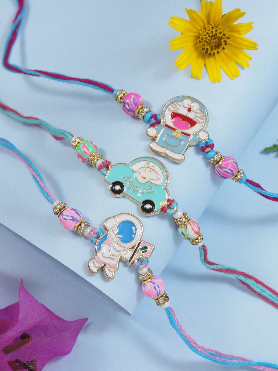 

I Jewels Kids Set OF 3 Fancy Cartoon Rakhi With Roli Chawal & Greeting Card, Blue