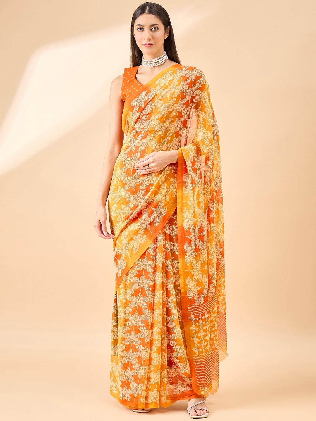 

all about you Ethnic Motif Pure Georgette Saree, Orange