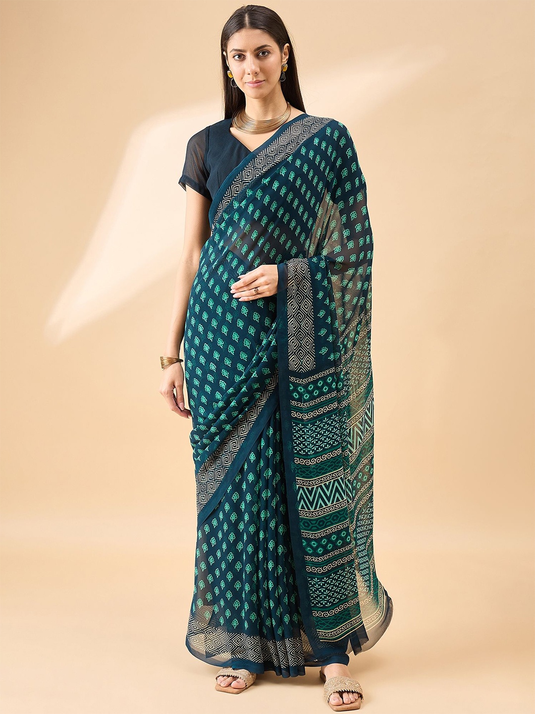 

all about you Printed Pure Georgette Saree, Blue