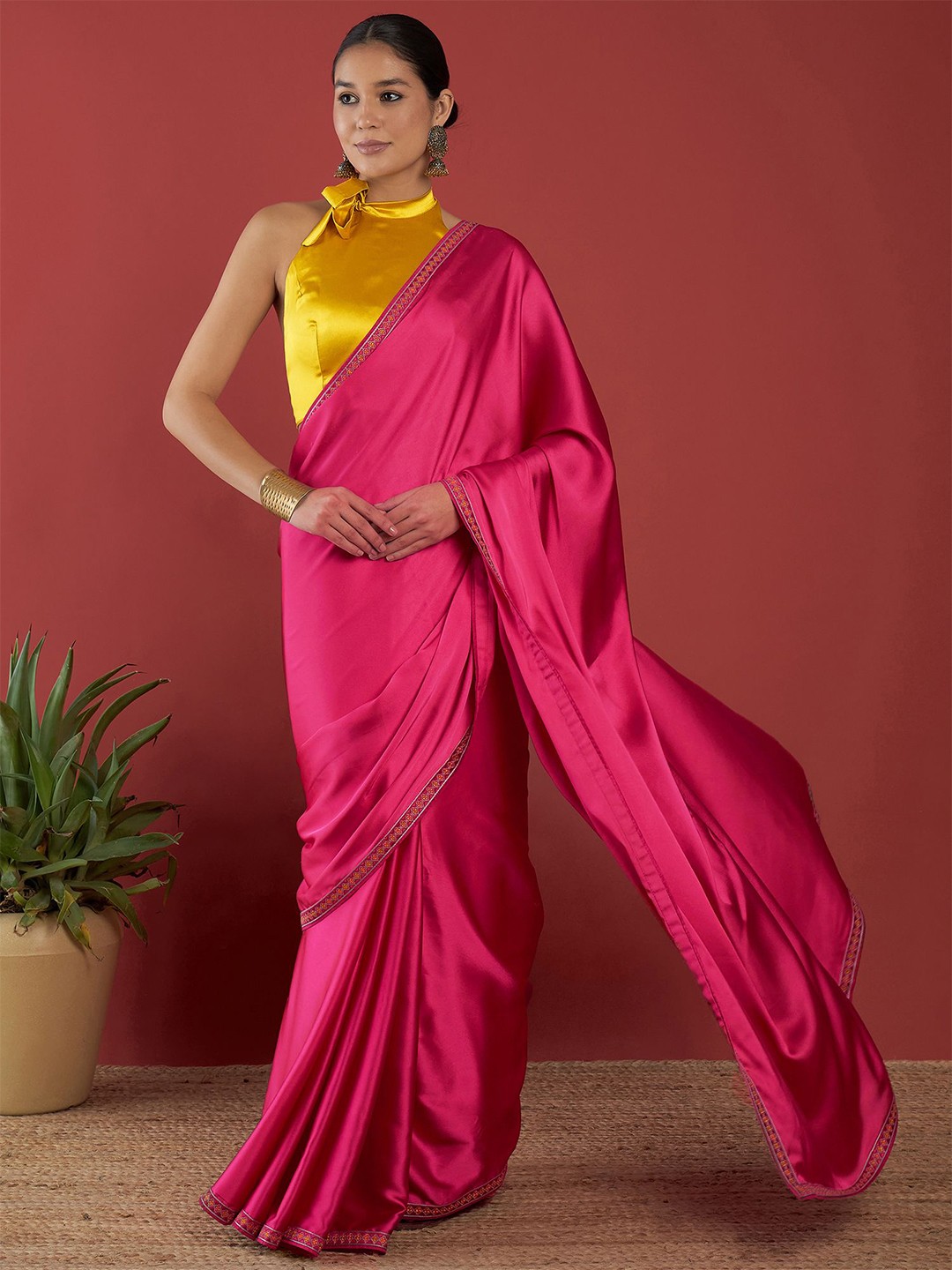 

all about you Satin Embroidered Saree, Pink