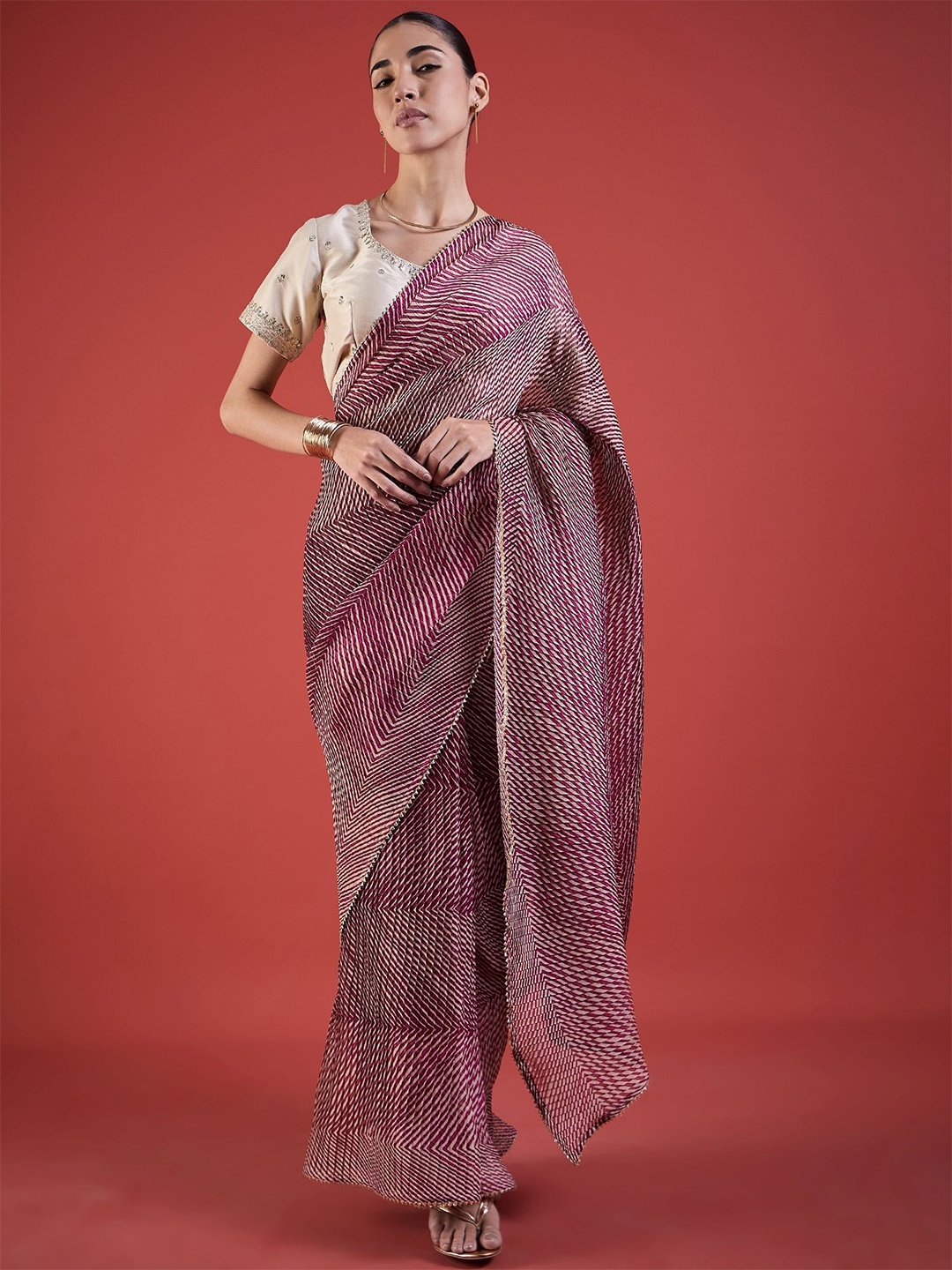 

all about you Gotta Patti Pure Chiffon Saree, Purple