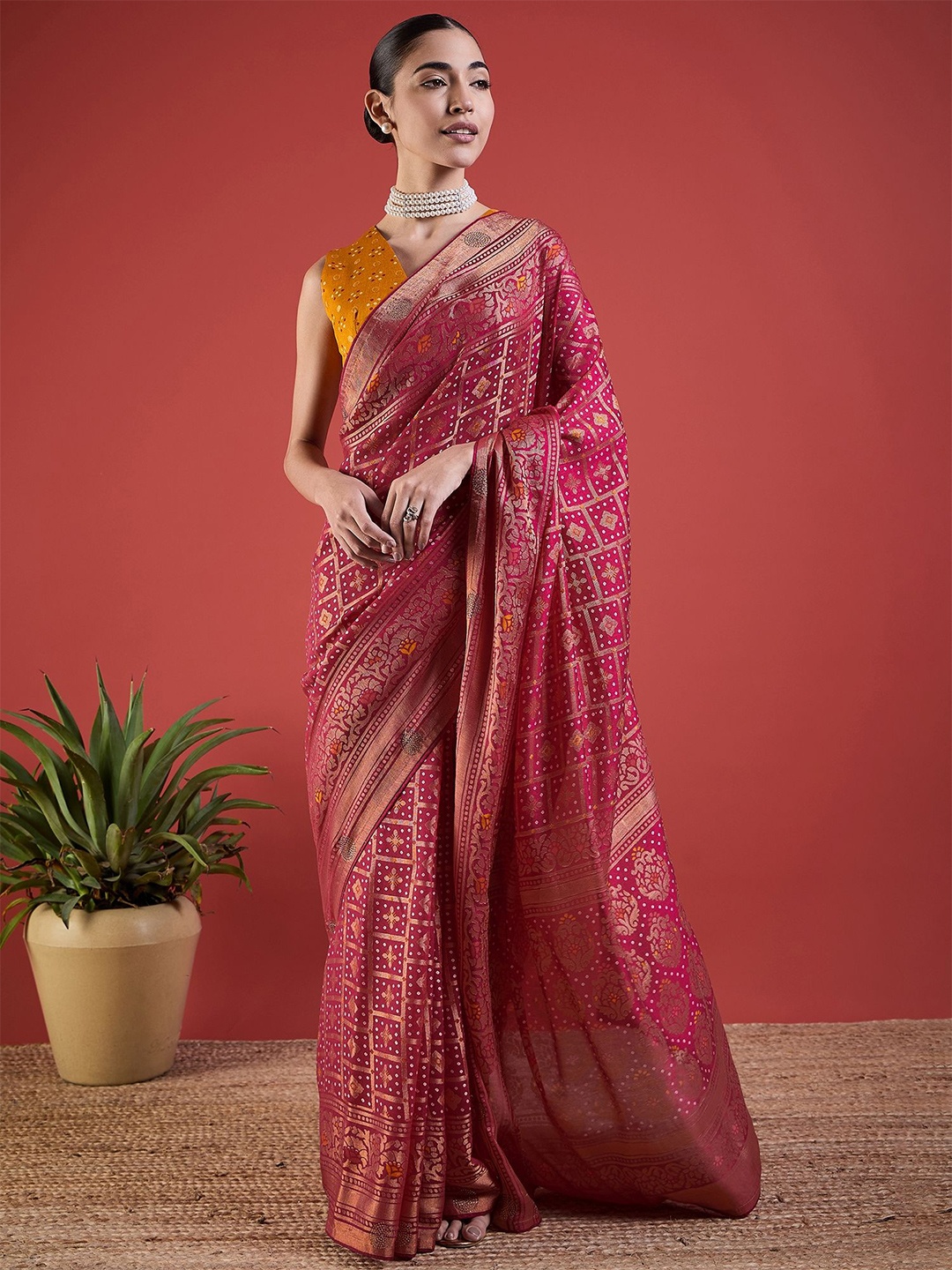 

all about you Brasso Bandhani Saree, Rose