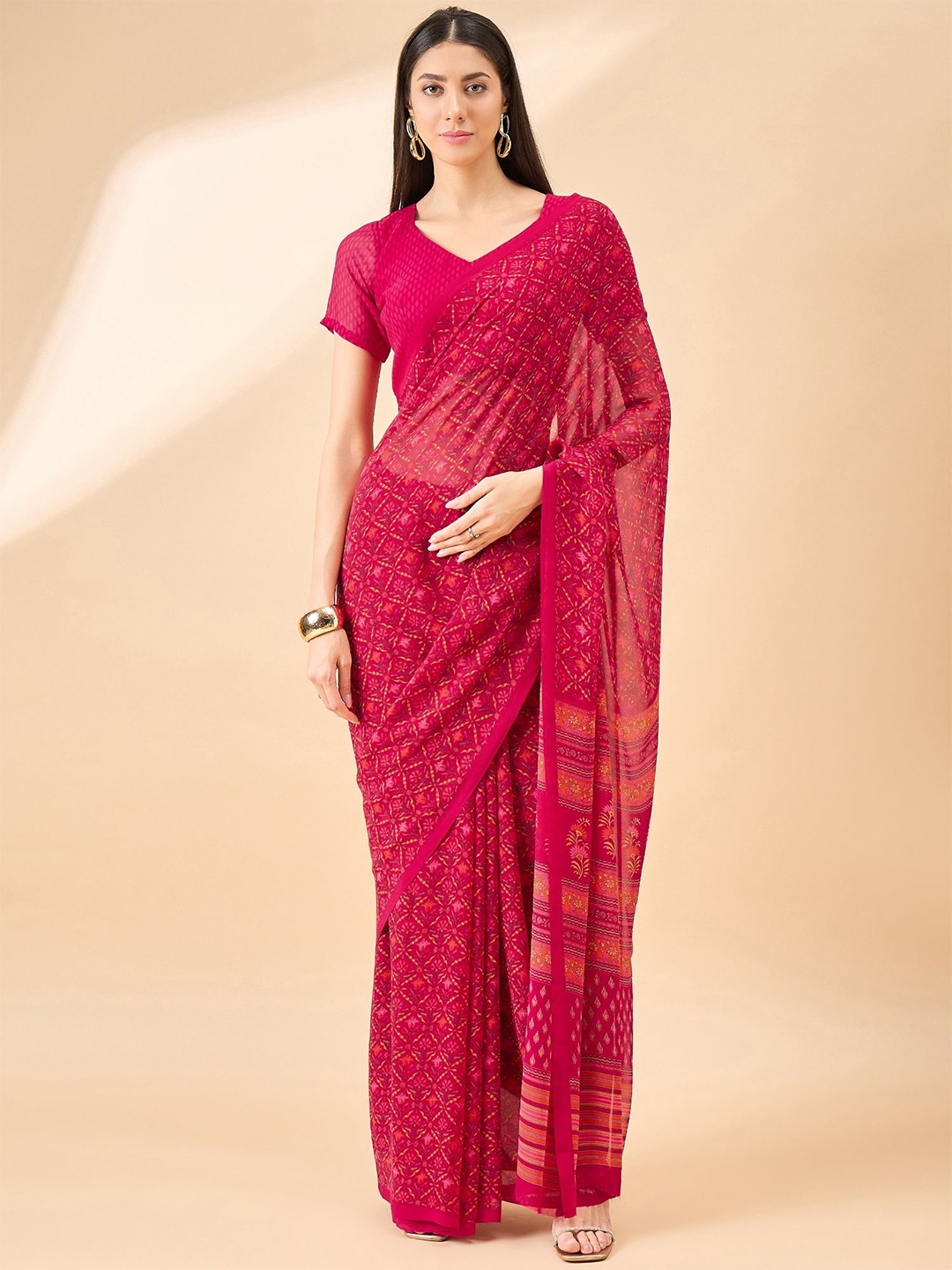 

all about you Ethnic Motifs Pure Georgette Saree, Pink