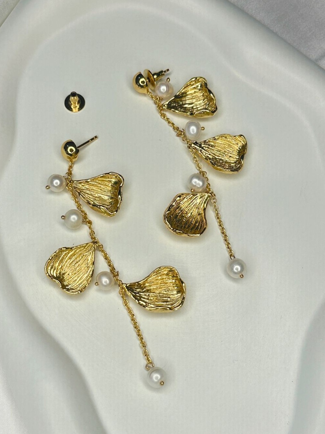 

nihiraa Gold-Plated Pearls Contemporary Drop Earrings