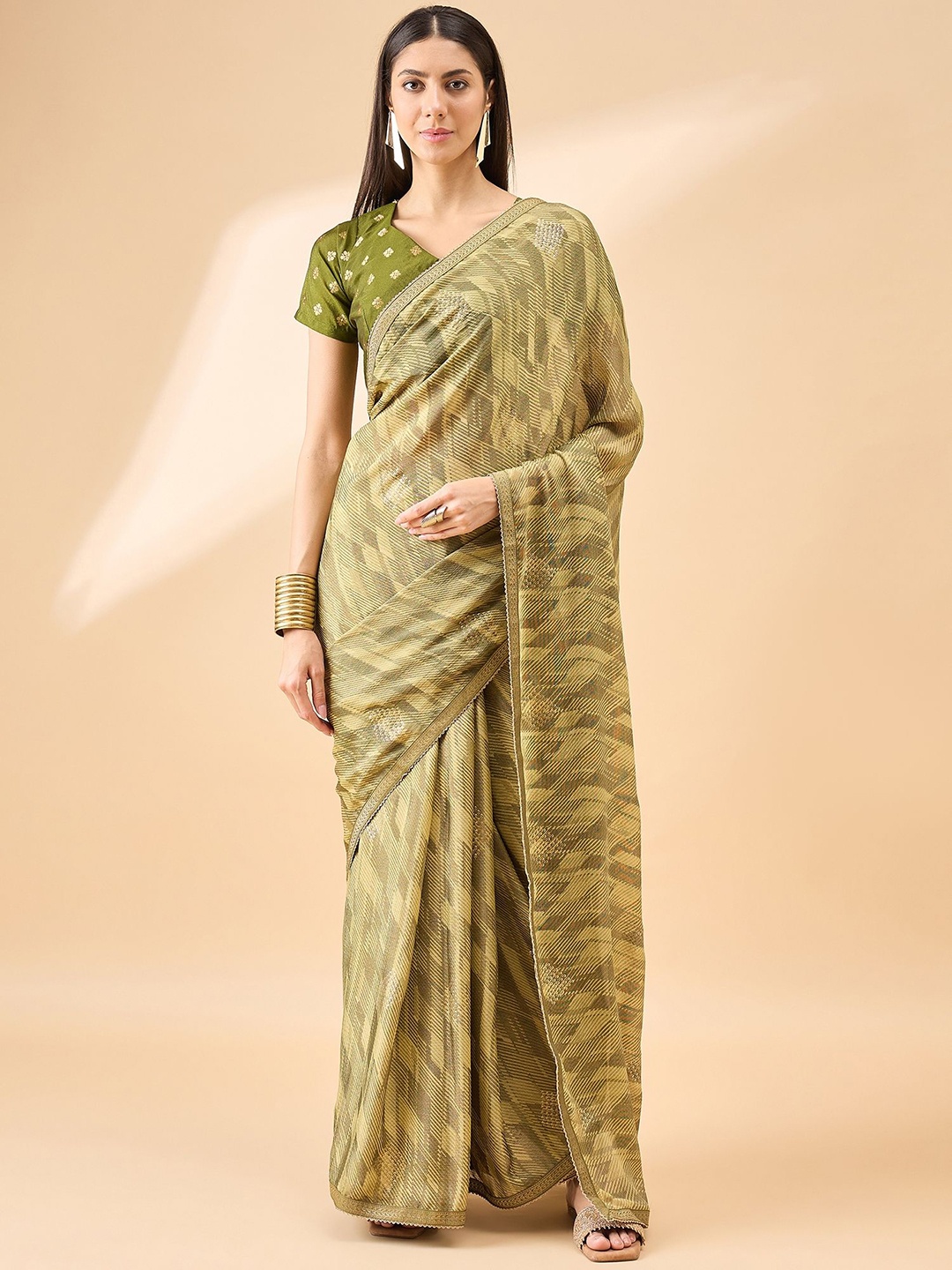

all about you Abstract Brasso Saree, Green