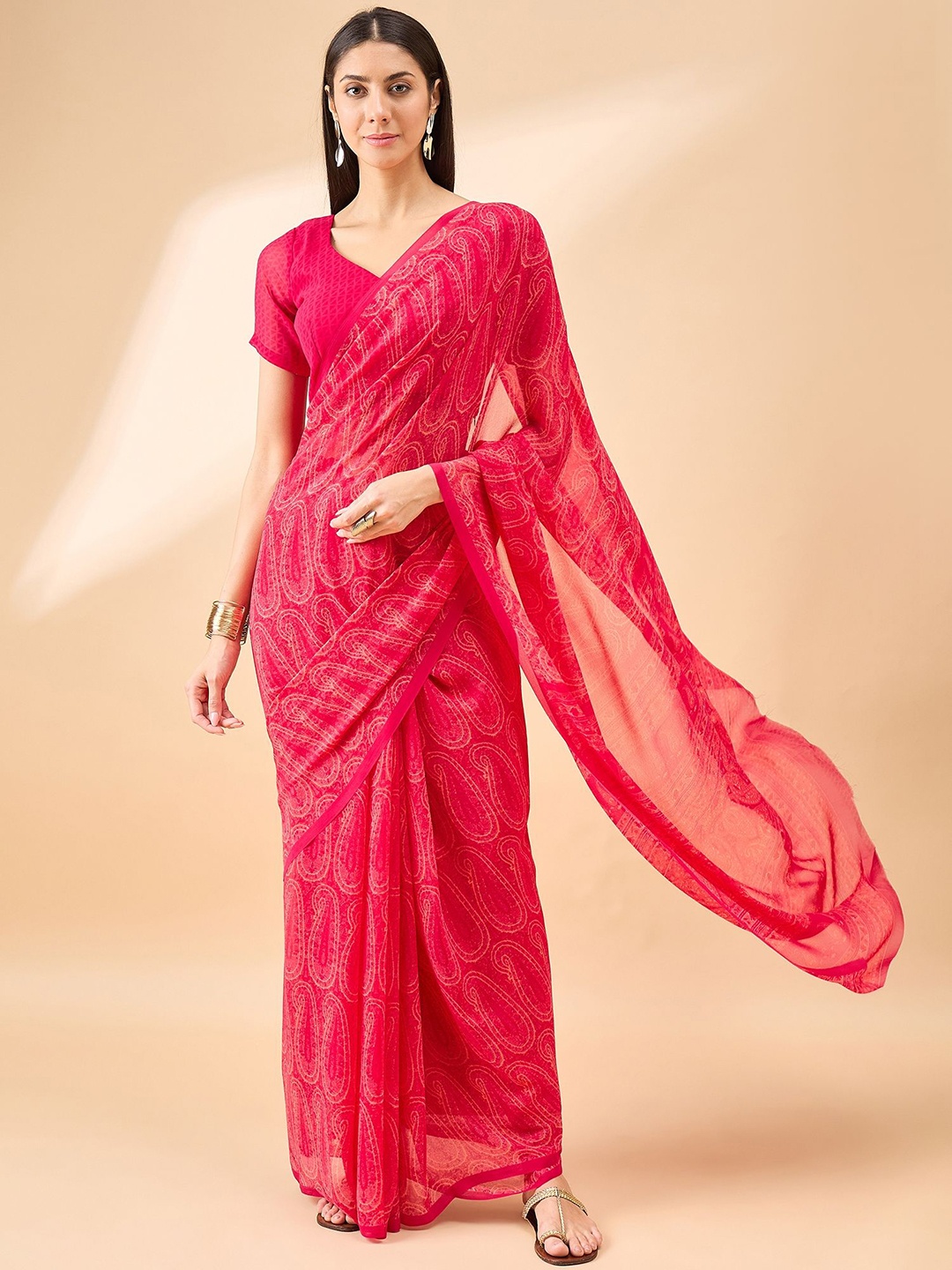 

all about you Paisley Pure Georgette Saree, Pink