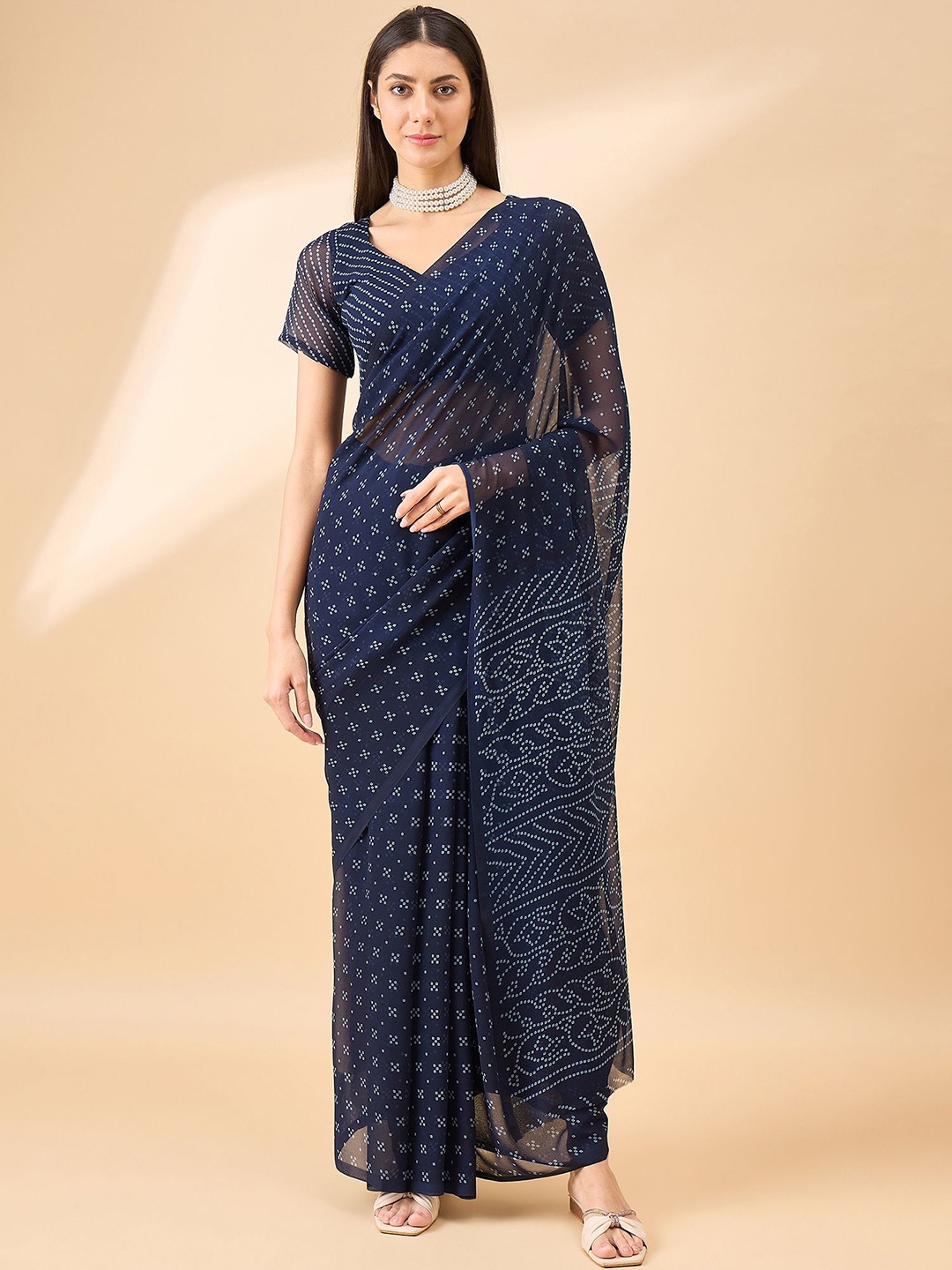 

all about you Pure Georgette Bandhani Saree, Blue