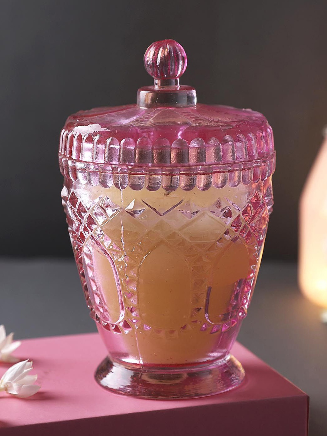 

IGP Scented Textured Glass Jar Candle With Lid, Pink