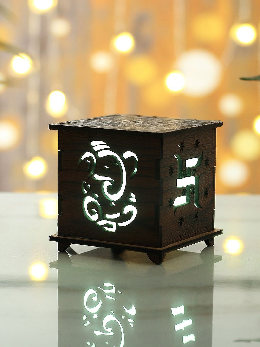 IGP Lord Ganesha Carved Designer LED Lamp, Black