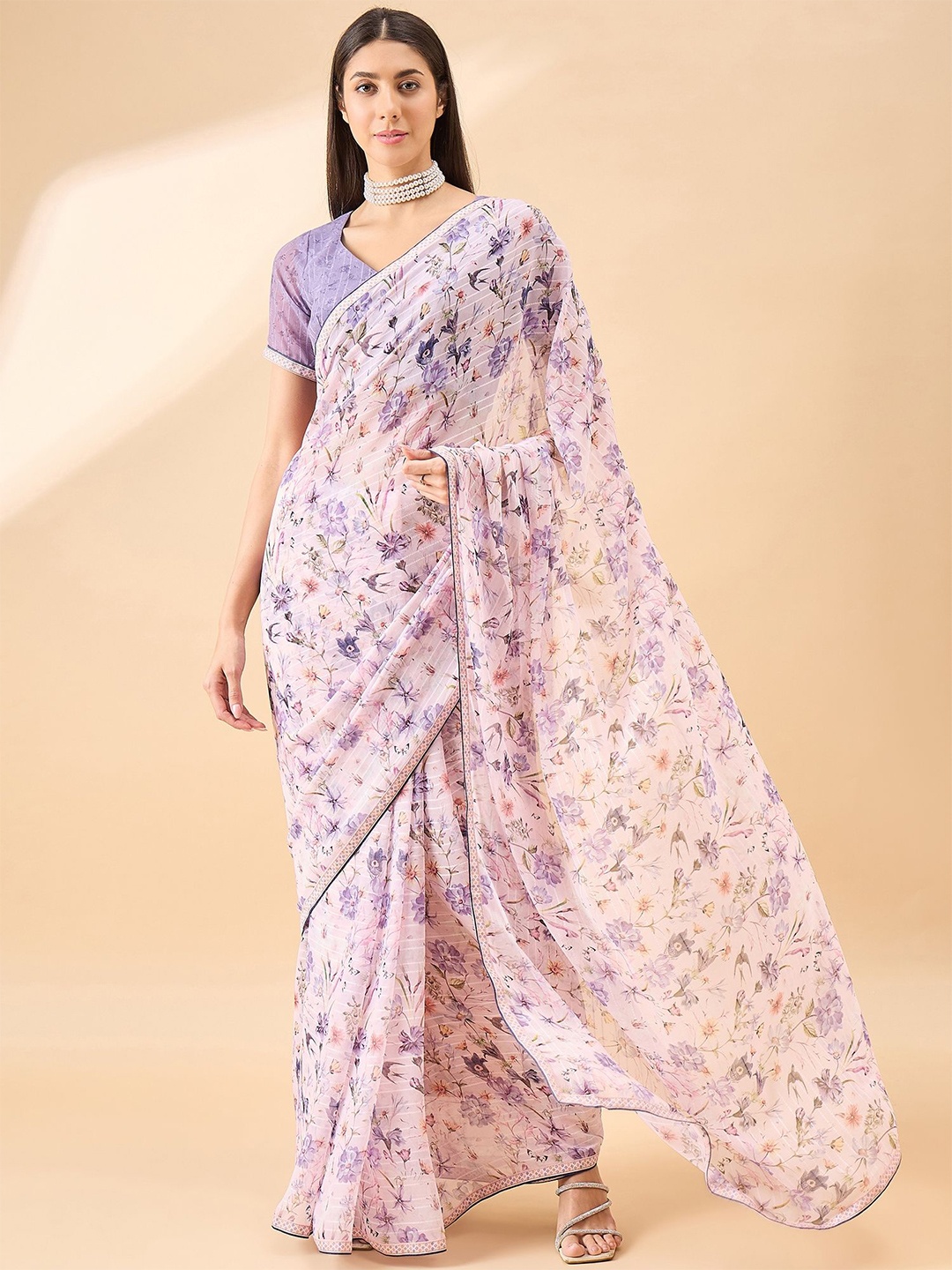 

all about you Floral Printed Pure Georgette Celebrity Saree, White