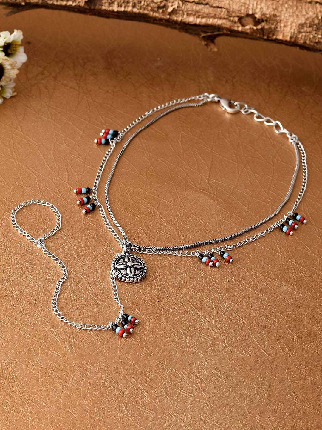 IGP Exquisite Beaded Anklet Cum Toe Ring, Silver