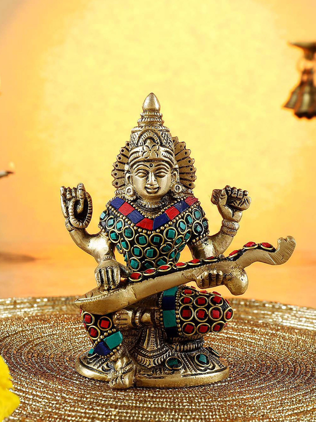 

IGP Goddess Saraswati Brass Idol, Gold
