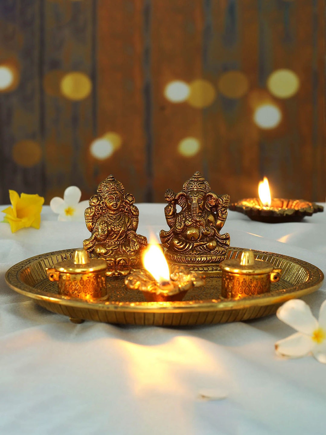 

IGP Puja Thali with Mata Laxmi & Lord Ganesha Idols, Gold