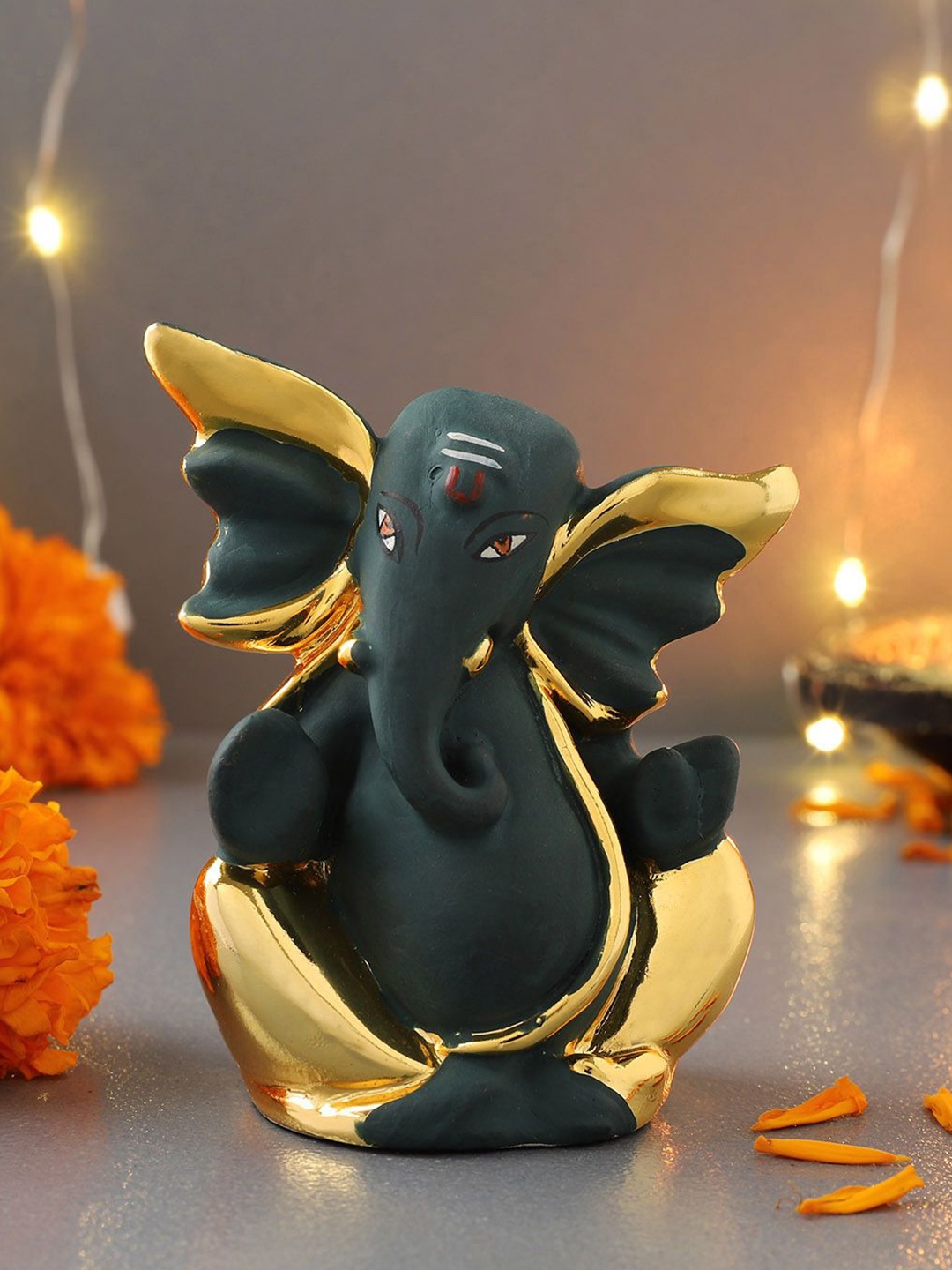 

IGP Gold Plated Ganesha Idol, Green