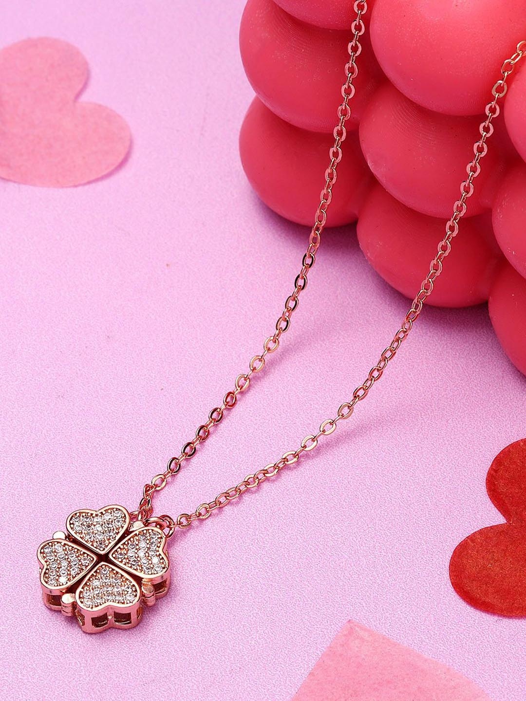 

IGP Women Floral Hearts Openable CZ Pendant With Chain, Gold