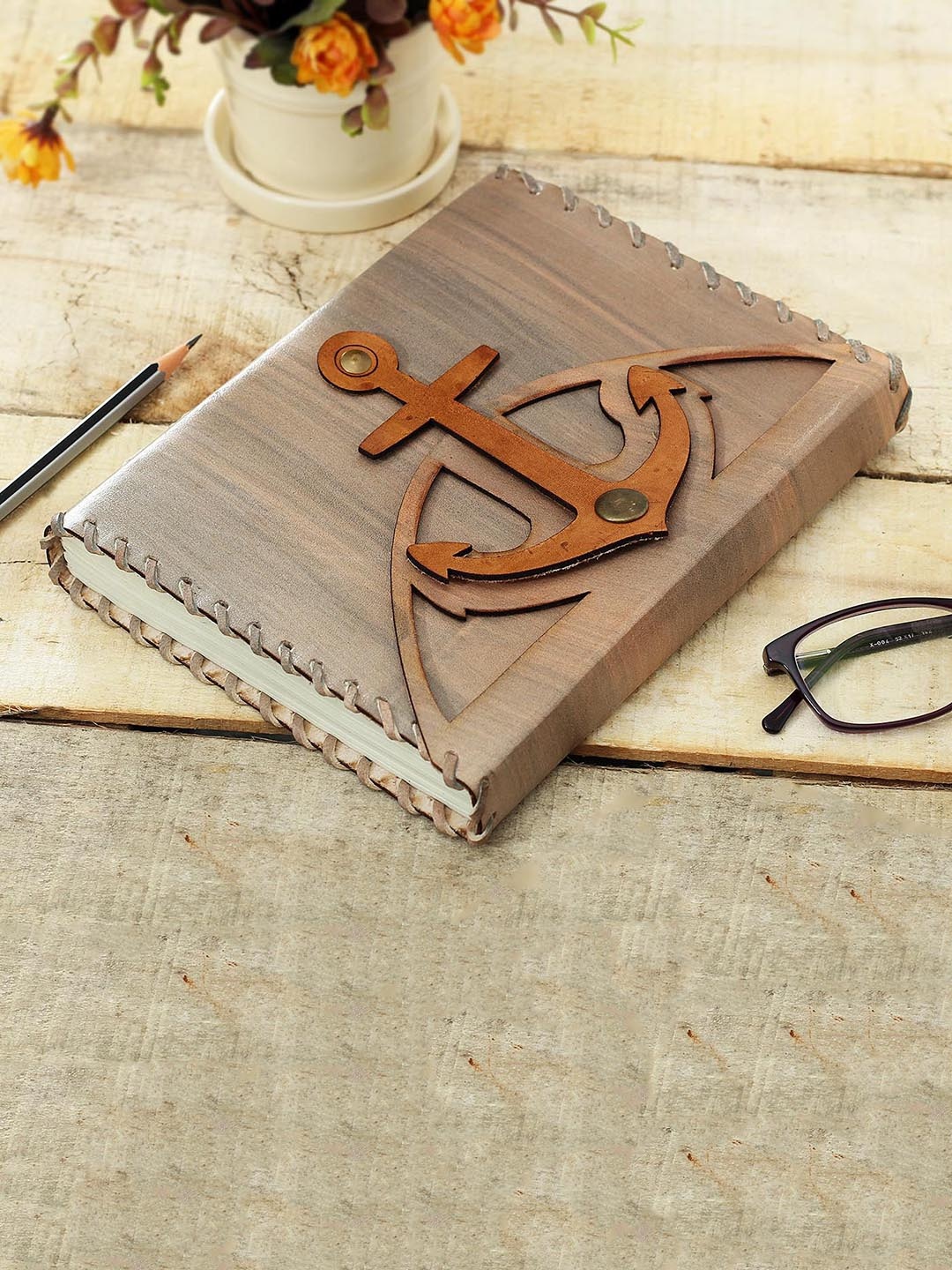 

IGP Leather Journal with Anchor Design Dairy, Beige