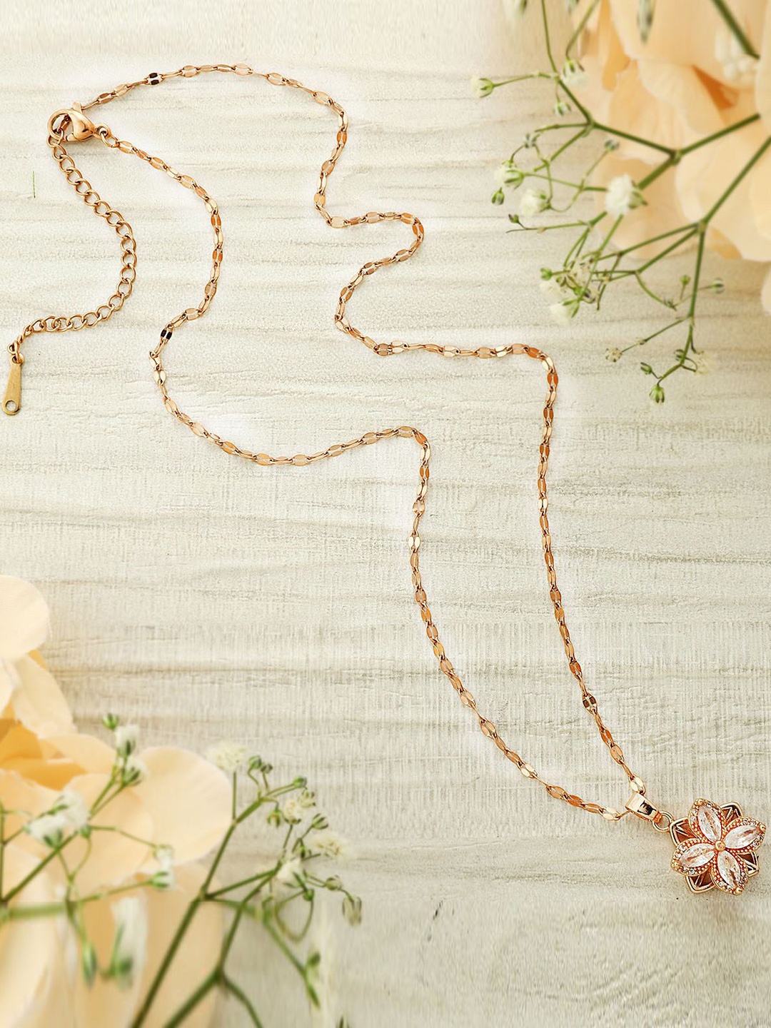 

IGP Gold-Plated CZ-Studded Pendant Chain, Rose gold
