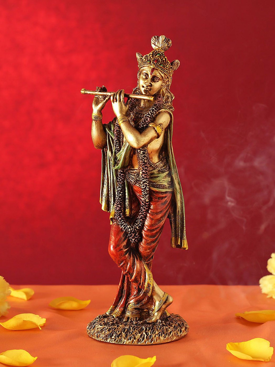 

IGP Lord Krishna Idol in Antique Gold Finish, Red