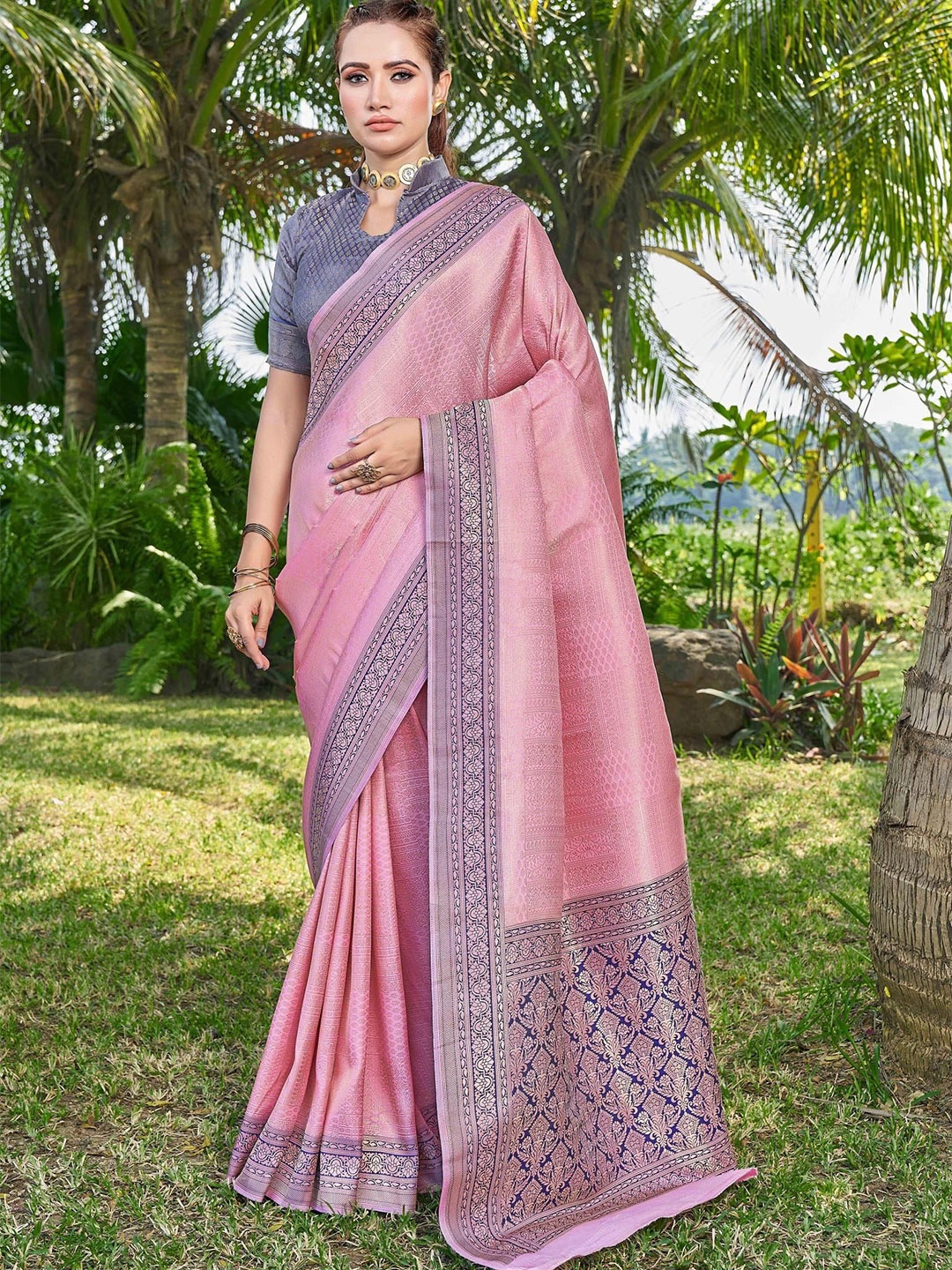 

DIVASTRI Woven Design Zari Mangalagiri Saree, Pink