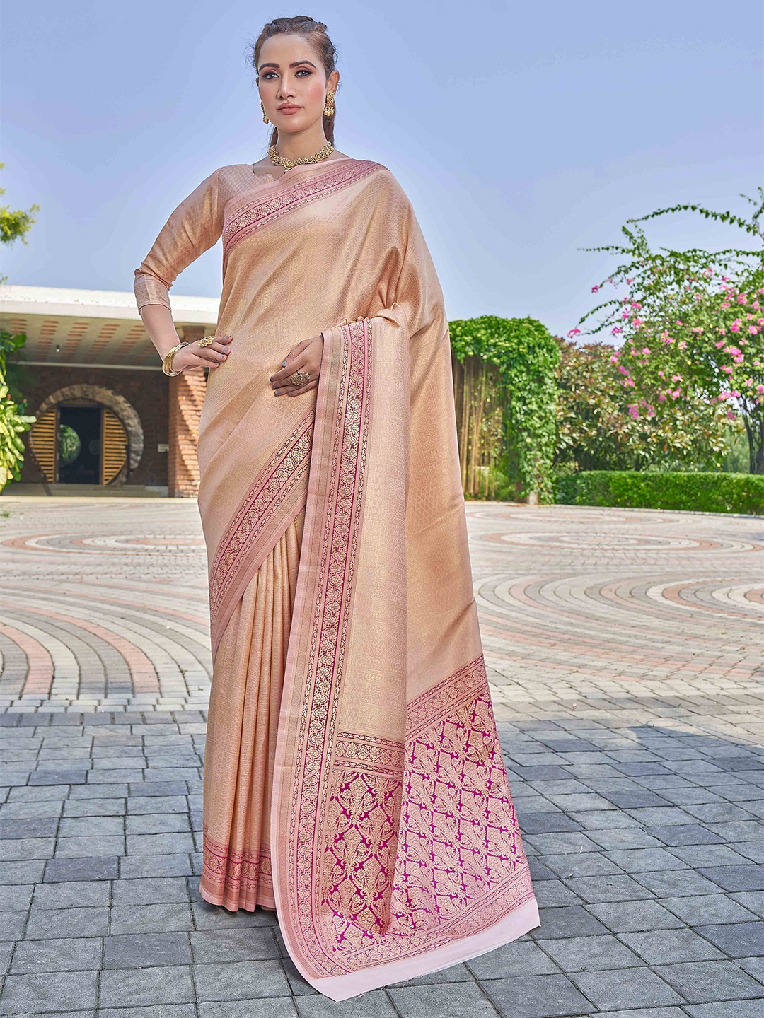 

DIVASTRI Woven Design Mangalagiri Saree, Pink