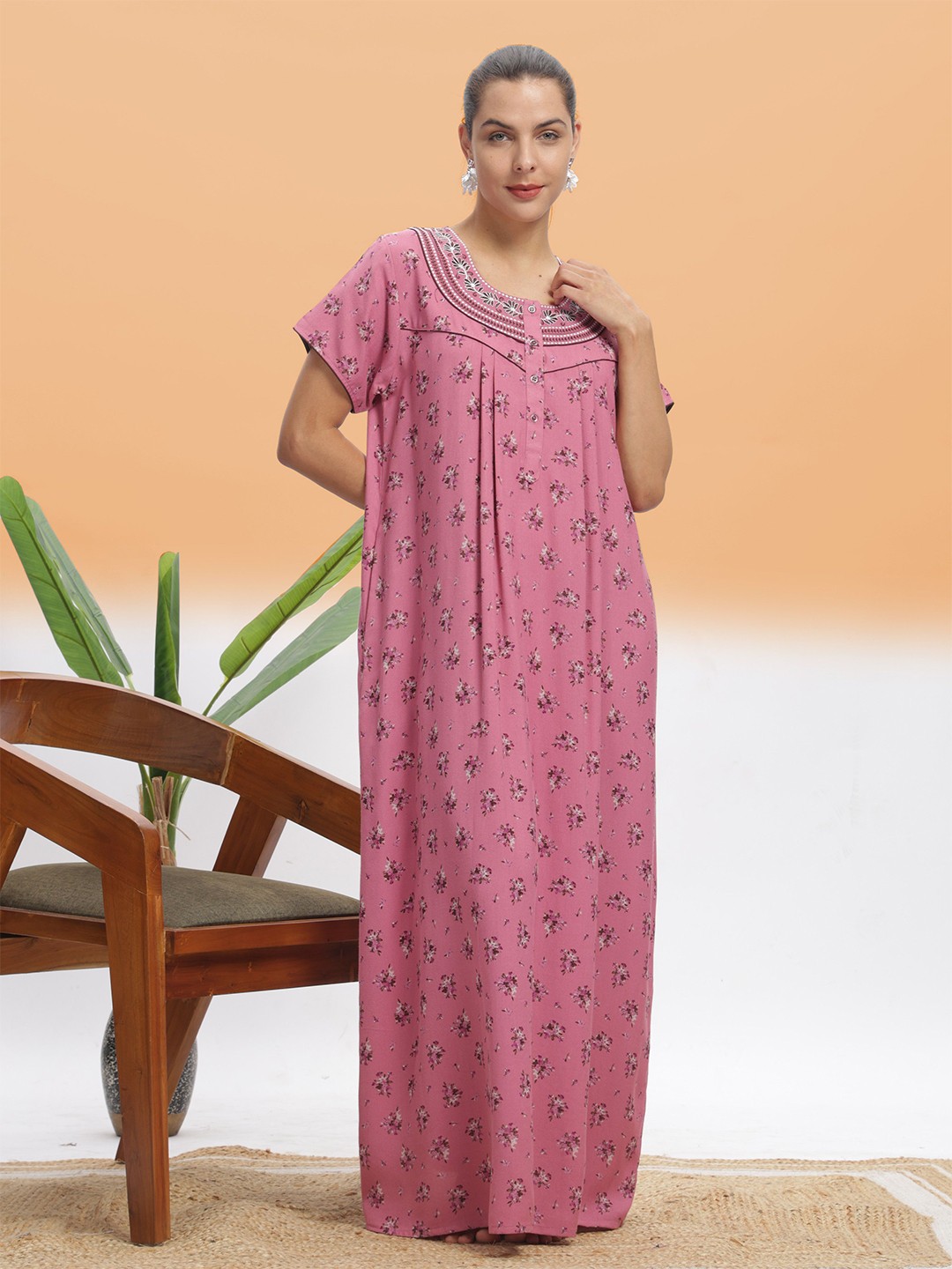 

9shines Label Floral Printed Maxi Nightdress, Pink