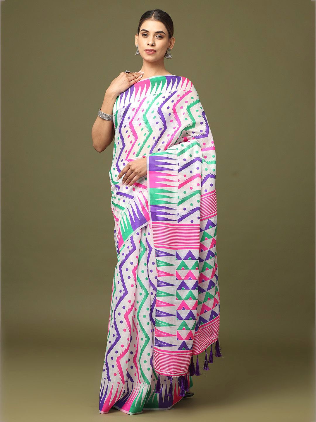 

VASTRANAND Woven Design Jamdani Saree, White