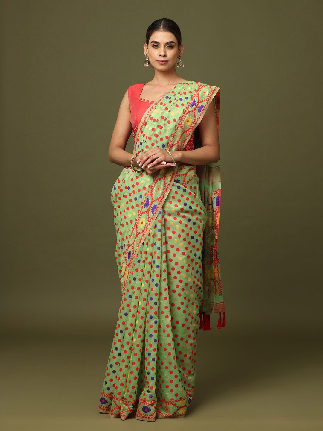 

VASTRANAND Woven Design Jamdani Saree, Green