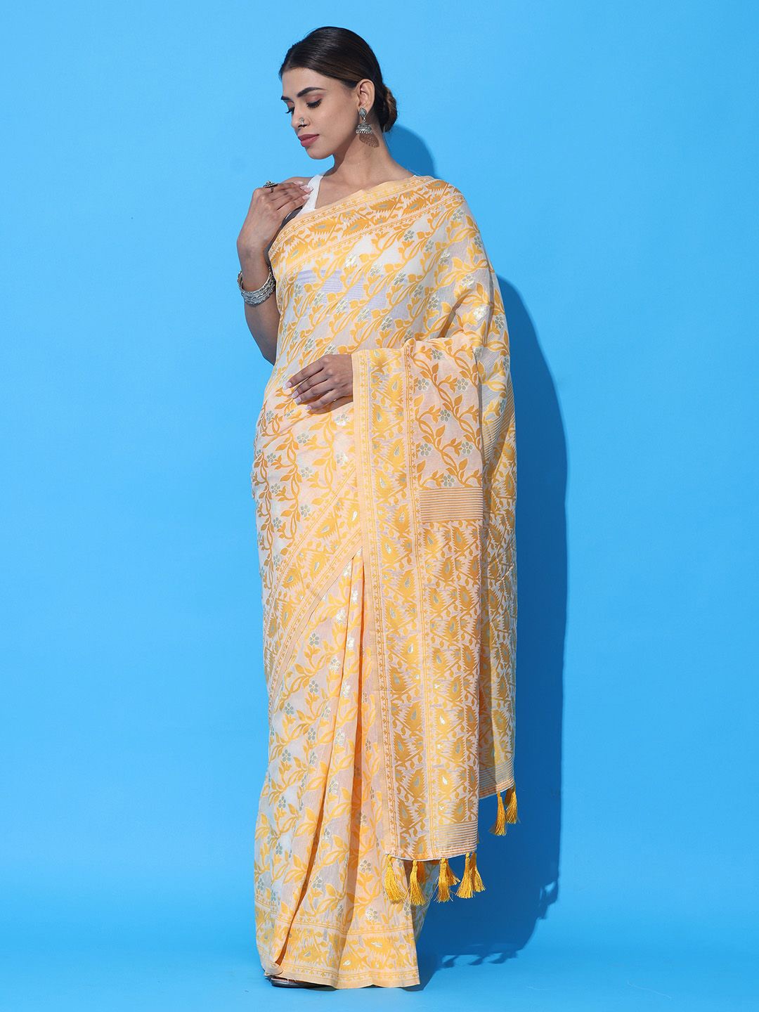 

VASTRANAND Woven Design Zari Jamdani Saree, Yellow