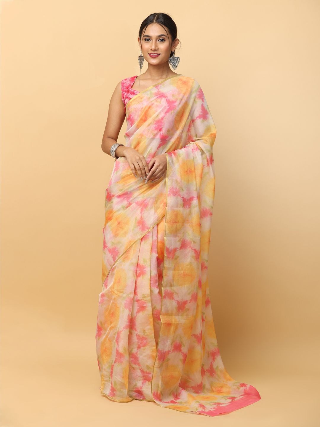

VASTRANAND Floral Zari Chanderi Saree, Yellow